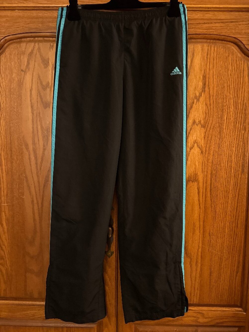 adidas Black Track Pants with Light Blue Stripes
